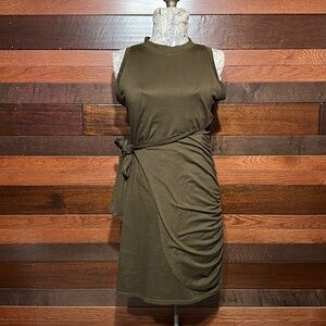 No Brand Tag Crew Neck Chocolate Brown Sleeveless Faux Wrap Midi Dress